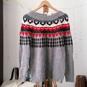 Red Grey Fair Isle Sweater from Korea XS